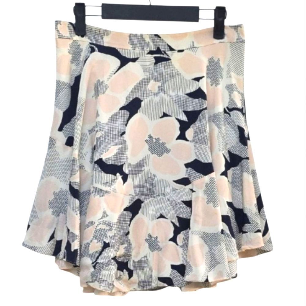 Club Monaco Floral A-Line Skirt - Navy Blue and Cream Size 6
